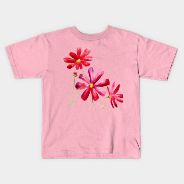 Red cosmos flowers Kids T-Shirt by  Fantasy District Design